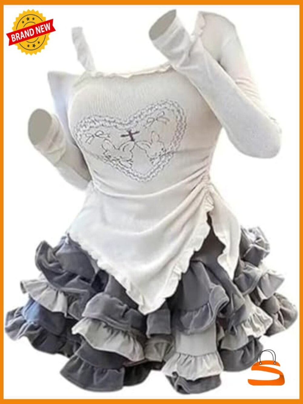 Off Shoulder Top and Ruffle Mini Skirt Set Y2K Kawaii Clothes Going Out 2 Piece